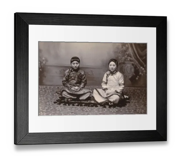 Framed Print : Two Chinese Girls seated on a small rug Framed Print : Two Chinese Girls seated on a small rug