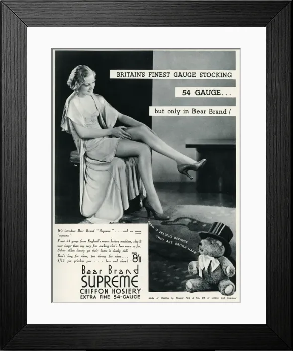 Framed Print : Advert for Stockings by Bear Brand 1934 Framed Print : Advert for Stockings by Bear Brand 1934