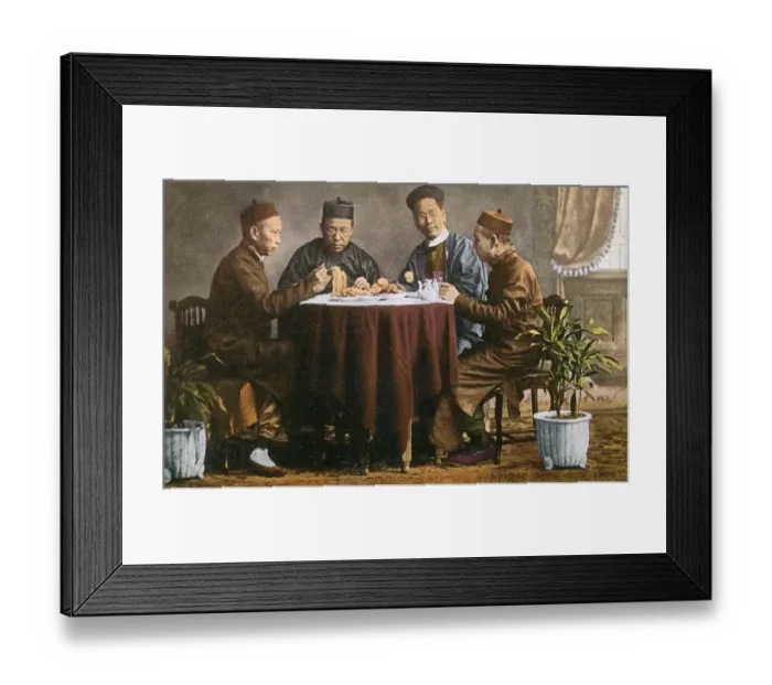 Framed Print : Four men share a meal, China Framed Print : Four men share a meal, China