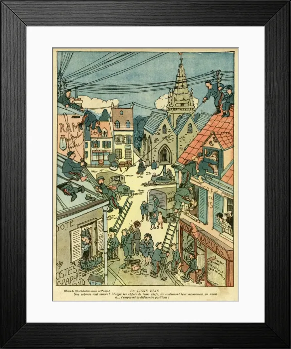 Framed Print : Cartoon, The Fixed Line, WW1 Framed Print : Cartoon, The Fixed Line, WW1