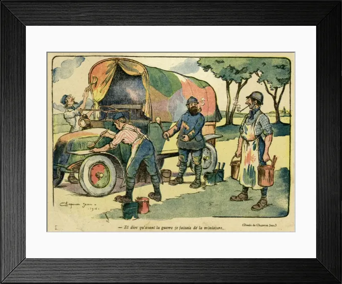 Framed Print : Cartoon, Camouflaging a lorry, WW1 Framed Print : Cartoon, Camouflaging a lorry, WW1
