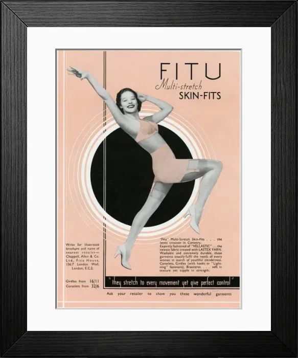 Framed Print : Advert for FITU muti-stretch skin- fits underwear 1935 Framed Print : Advert for FITU muti-stretch skin- fits underwear 1935