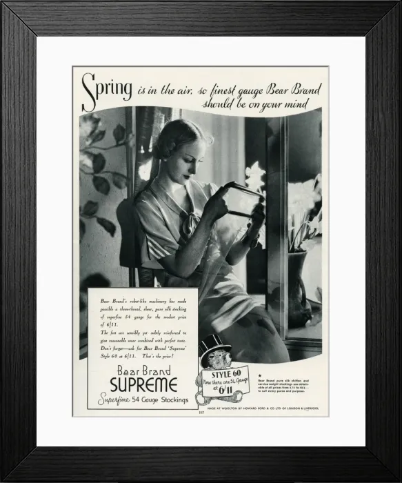 Framed Print : Advert for Stockings by Bear Brand 1935 Framed Print : Advert for Stockings by Bear Brand 1935