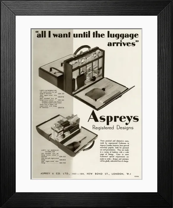 Framed Print : Advert for Asprey dressing case 1934 Framed Print : Advert for Asprey dressing case 1934