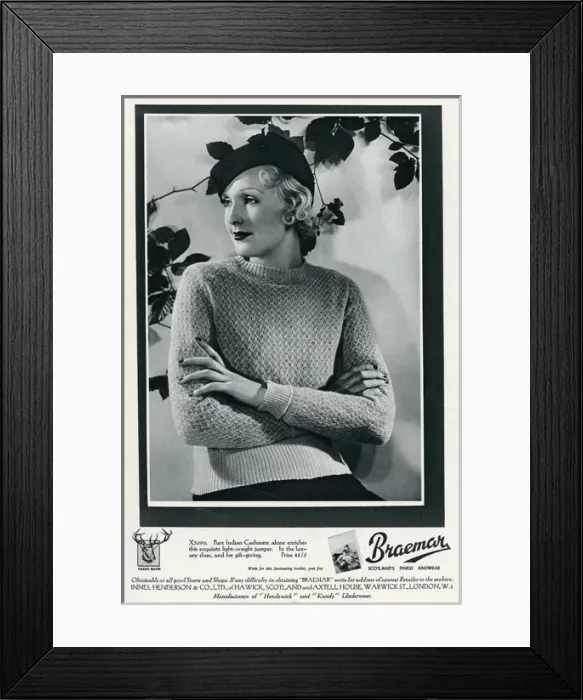 Framed Print : Advert for Braemar Scotlands finest knitwear 1935 Framed Print : Advert for Braemar Scotlands finest knitwear 1935