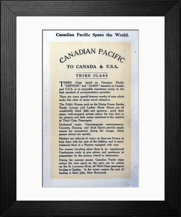 Framed Print : Canadian Pacific to Canada and USA, Third Class Framed Print : Canadian Pacific to Canada and USA, Third Class