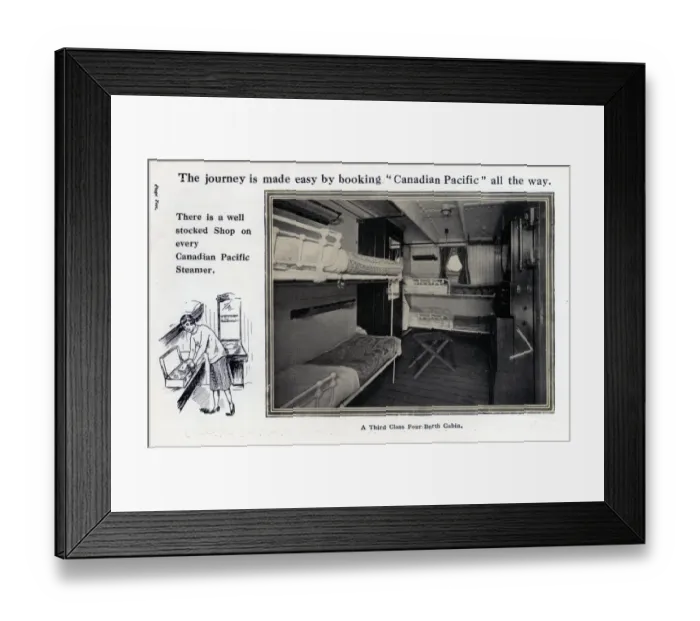 Framed Print : Canadian Pacific Third Class Four-Berth Cabin Framed Print : Canadian Pacific Third Class Four-Berth Cabin