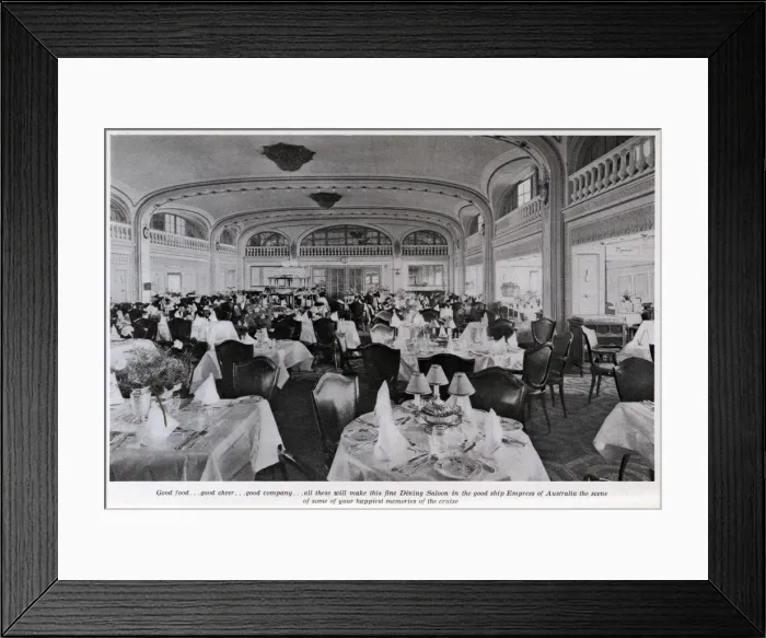Framed Print : Dining saloon on cruise liner, Empress of Australia Framed Print : Dining saloon on cruise liner, Empress of Australia