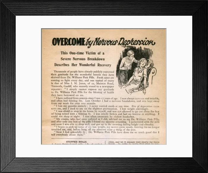 Framed Print : Advertisement, Dr Williams pink pills for pale people Framed Print : Advertisement, Dr Williams pink pills for pale people