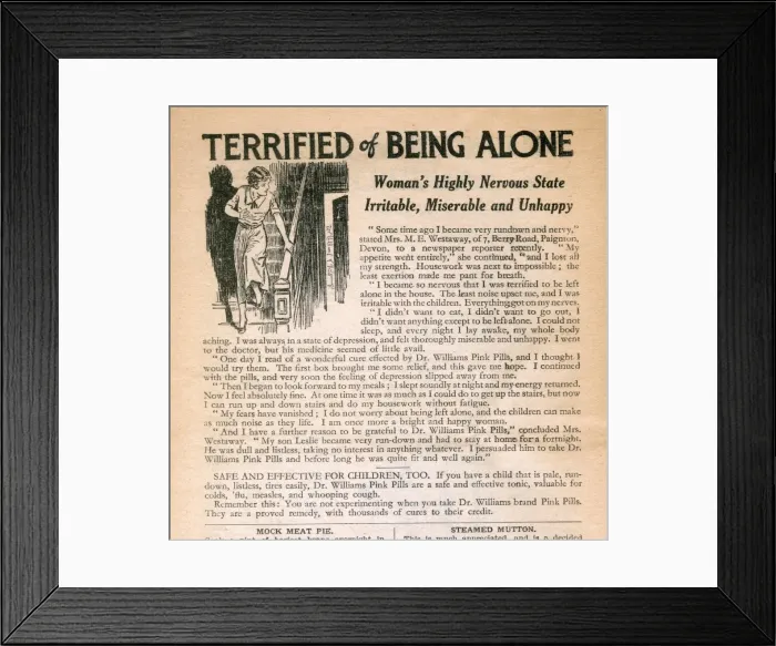 Framed Print : Advertisement, Dr Williams pink pills for pale people Framed Print : Advertisement, Dr Williams pink pills for pale people