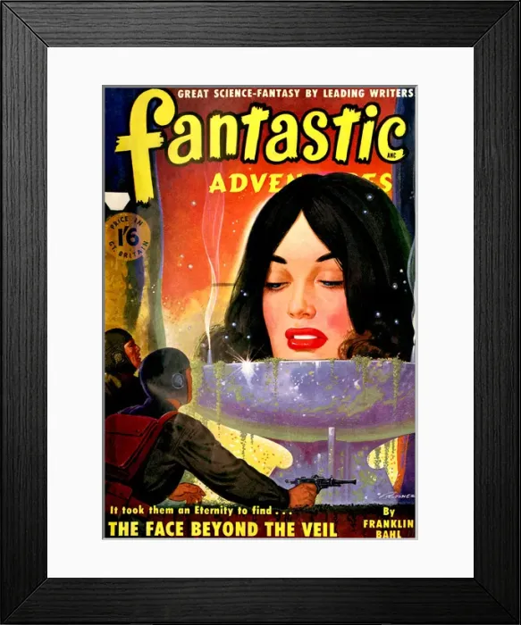 Framed Print : Fantastic Adventures - The Face beyond the veil