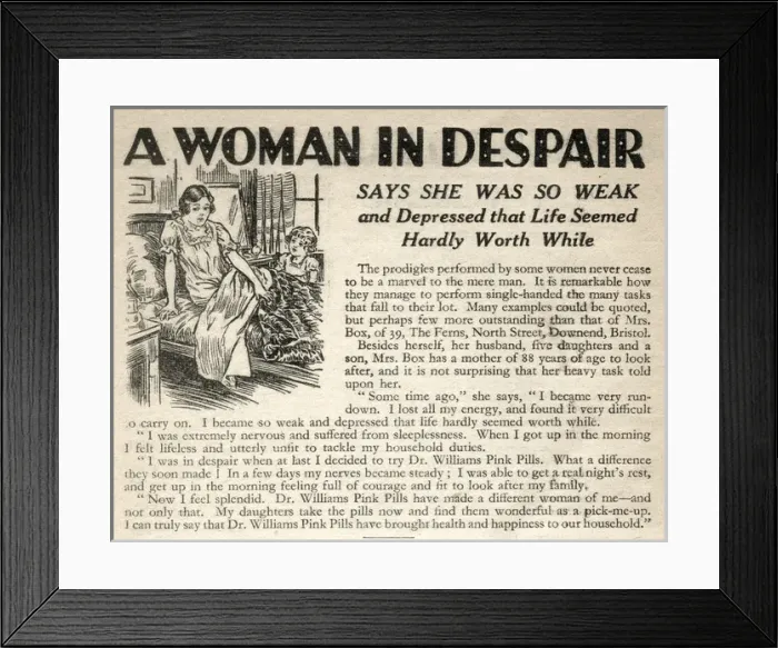 Framed Print : Advertisement, Dr Williams pink pills for pale people