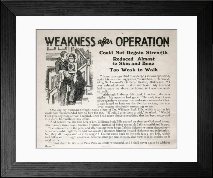 Framed Print : Advertisement, Dr Williams pink pills for pale people Framed Print : Advertisement, Dr Williams pink pills for pale people
