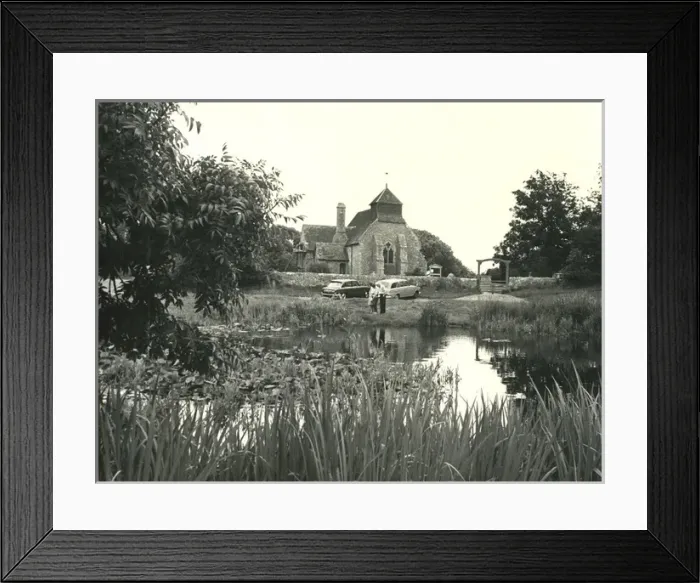 Framed Print : Pond and church at Friston, East Sussex Framed Print : Pond and church at Friston, East Sussex