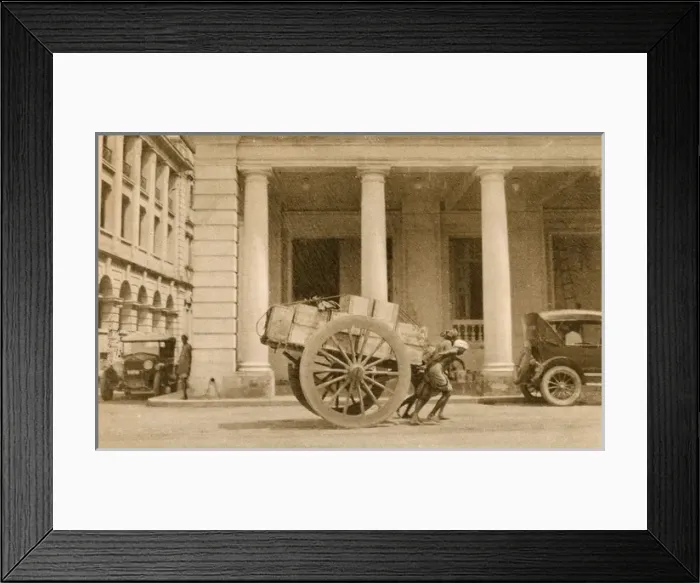 Framed Print : Myanmar - Yangon - Street porters pull a large laden wagon Framed Print : Myanmar - Yangon - Street porters pull a large laden wagon
