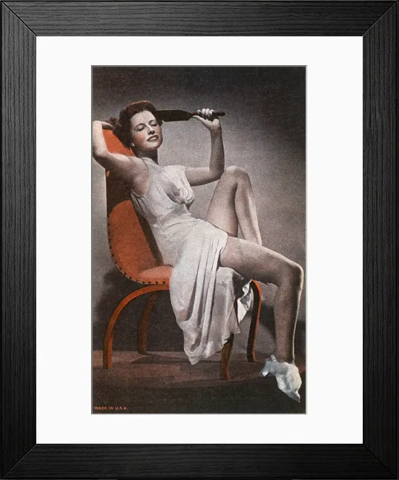 Framed Print : Glamorous American Lady in white dress combing her hair Framed Print : Glamorous American Lady in white dress combing her hair