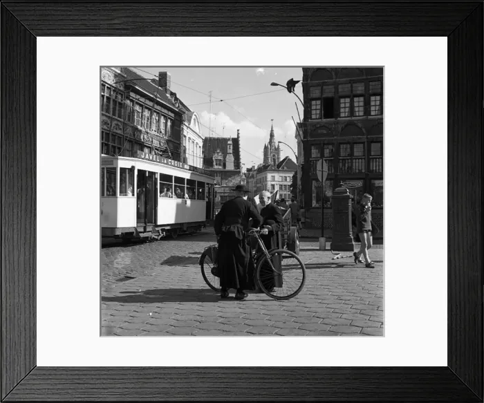 Framed Print : Priests with bicycles, Belgium Framed Print : Priests with bicycles, Belgium