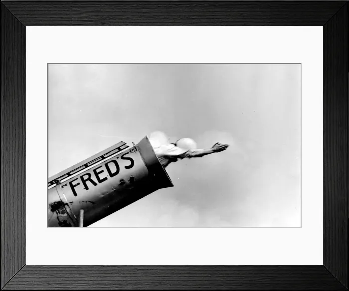 Framed Print : Stunt woman cannonball loses her knickers Framed Print : Stunt woman cannonball loses her knickers