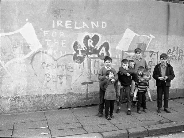 Children with IRA graffiti, Belfast, Northern Ireland