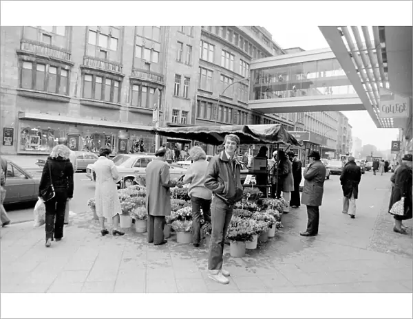 Street scene with flower stall, West Berlin, Germany