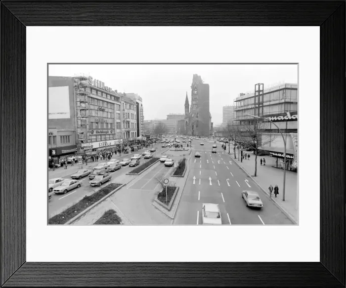 Framed Print : Street scene with Memorial Church, West Berlin, Germany Framed Print : Street scene with Memorial Church, West Berlin, Germany