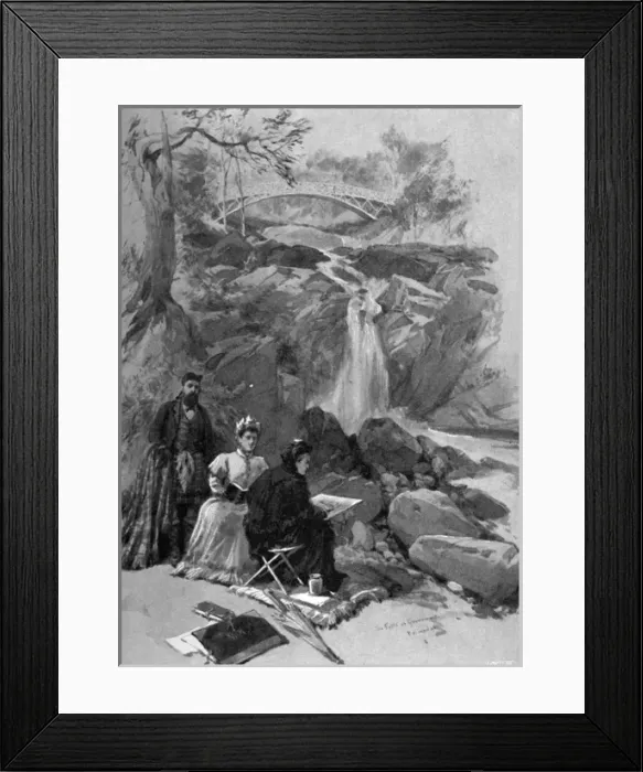 Framed Print : Queen Victoria sketching the falls of Garrawalt, Braemar Framed Print : Queen Victoria sketching the falls of Garrawalt, Braemar