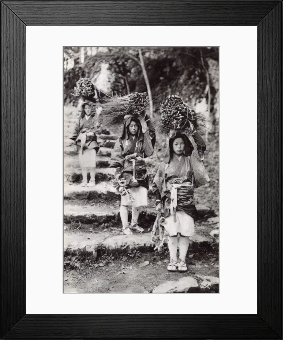 Framed Print : Taiwan - Country Girls with bundles of firewood for sale Framed Print : Taiwan - Country Girls with bundles of firewood for sale