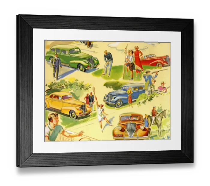 Framed Print : Brochure illustration, Oldsmobile car Framed Print : Brochure illustration, Oldsmobile car