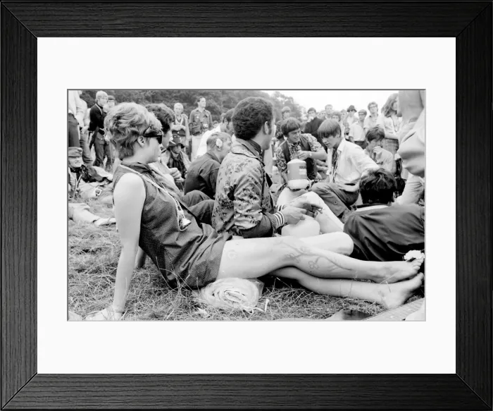 Framed Print : Hippies relaxing in a field at Woburn Park