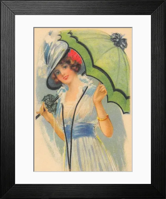 Framed Print : Woman with green umbrella Framed Print : Woman with green umbrella