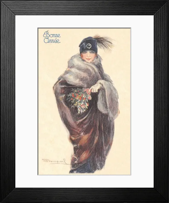 Framed Print : Fashionable lady with holly Framed Print : Fashionable lady with holly