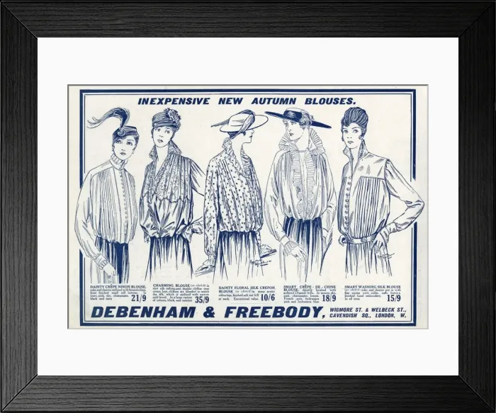 Framed Print : Advert for Debenham & Freebody autumn blouses 1915 Framed Print : Advert for Debenham & Freebody autumn blouses 1915