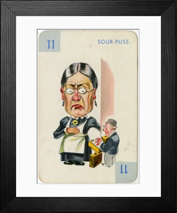 Framed Print : Strip tease card game - Prudie suit - Sour-puss Framed Print : Strip tease card game - Prudie suit - Sour-puss