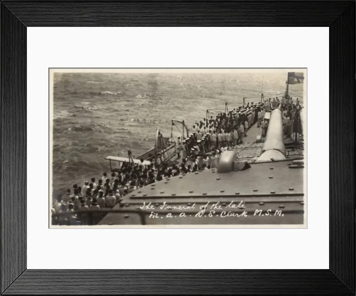 Framed Print : HMS Marlborough - Funeral at sea of Robert E Clark M. S. M Framed Print : HMS Marlborough - Funeral at sea of Robert E Clark M. S. M
