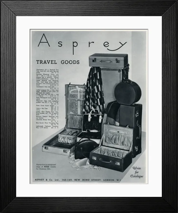 Framed Print : Advert for Asprey travel goods 1936 Framed Print : Advert for Asprey travel goods 1936