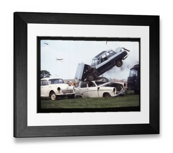 Framed Print : Car crashing through front of truck Framed Print : Car crashing through front of truck