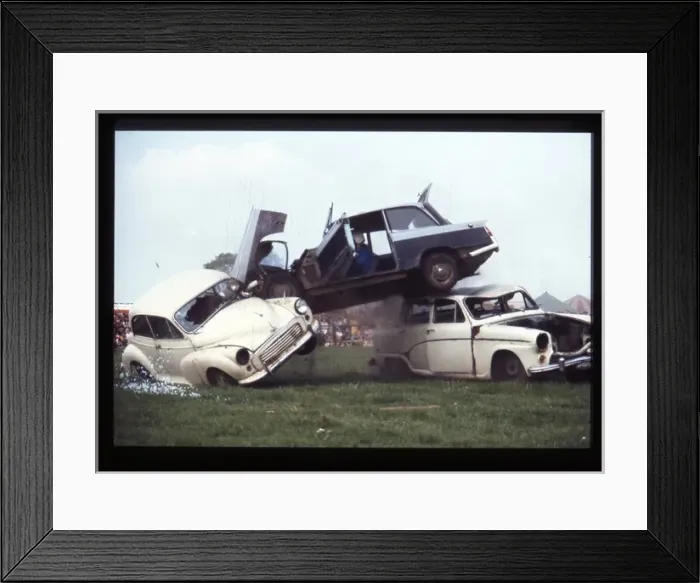 Framed Print : Car crashing through front of truck Framed Print : Car crashing through front of truck