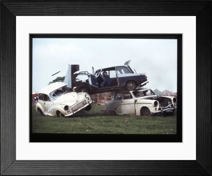 Framed Print : Car crashing through front of truck Framed Print : Car crashing through front of truck