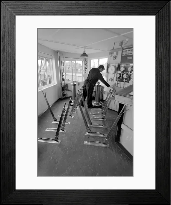 Framed Print : Tower Bridge, London - Tom Mascall operating the levers Framed Print : Tower Bridge, London - Tom Mascall operating the levers