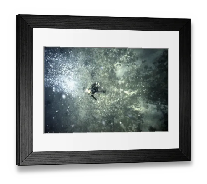 Framed Print : Diver ascending from depth in the Mediterranean Framed Print : Diver ascending from depth in the Mediterranean