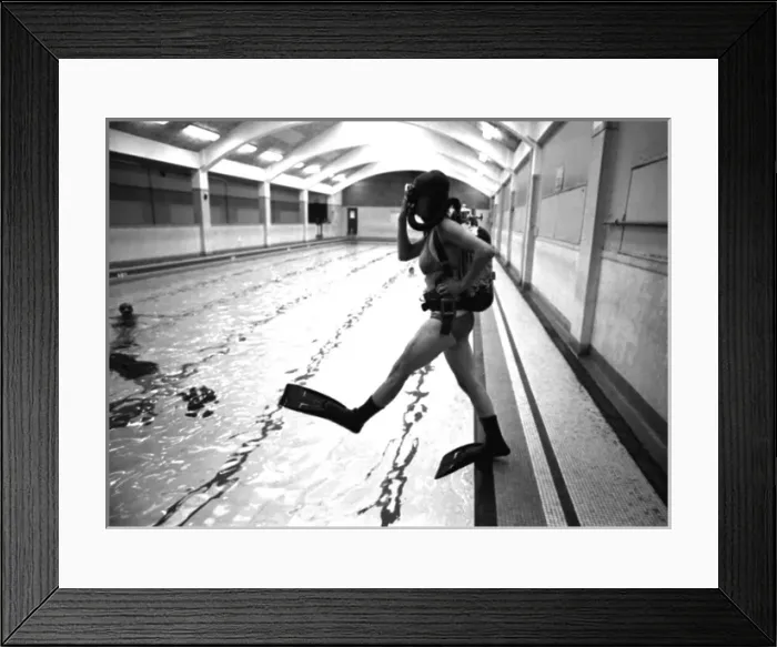 Framed Print : Learning to scuba dive in a swimming pool Framed Print : Learning to scuba dive in a swimming pool