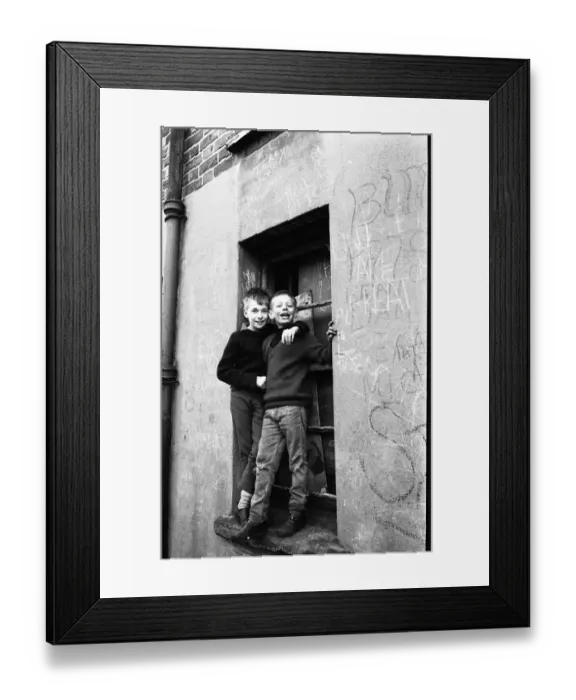 Framed Print : Boys on a window ledge, Belfast, Northern Ireland Framed Print : Boys on a window ledge, Belfast, Northern Ireland