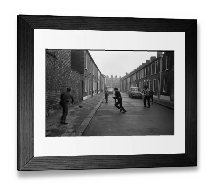 Framed Print : Boys playing football in a street, Belfast, Northern Ireland Framed Print : Boys playing football in a street, Belfast, Northern Ireland