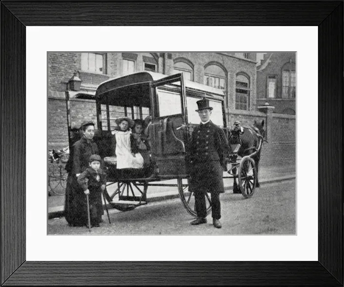 Framed Print : Disabled Children in London Going to School by Ambulance Framed Print : Disabled Children in London Going to School by Ambulance