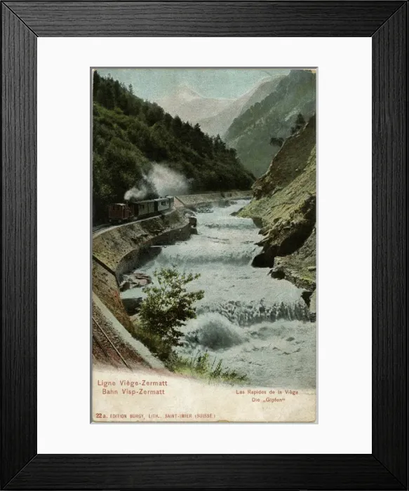 Framed Print : The Visp-Zermatt Railway Line by River Rhone, Switzerland Framed Print : The Visp-Zermatt Railway Line by River Rhone, Switzerland