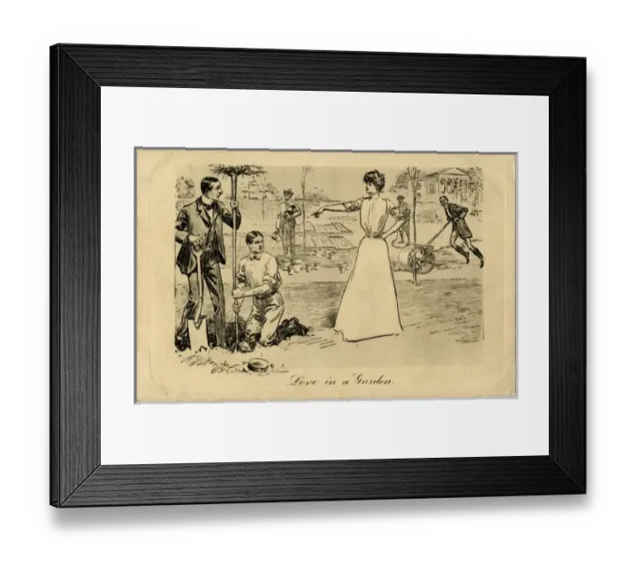 Framed Print : Love in a Garden - a smart lady takes charge of her men Framed Print : Love in a Garden - a smart lady takes charge of her men