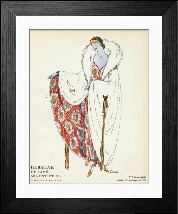 Framed Print : Evening coat with inner lining design 1922 Framed Print : Evening coat with inner lining design 1922