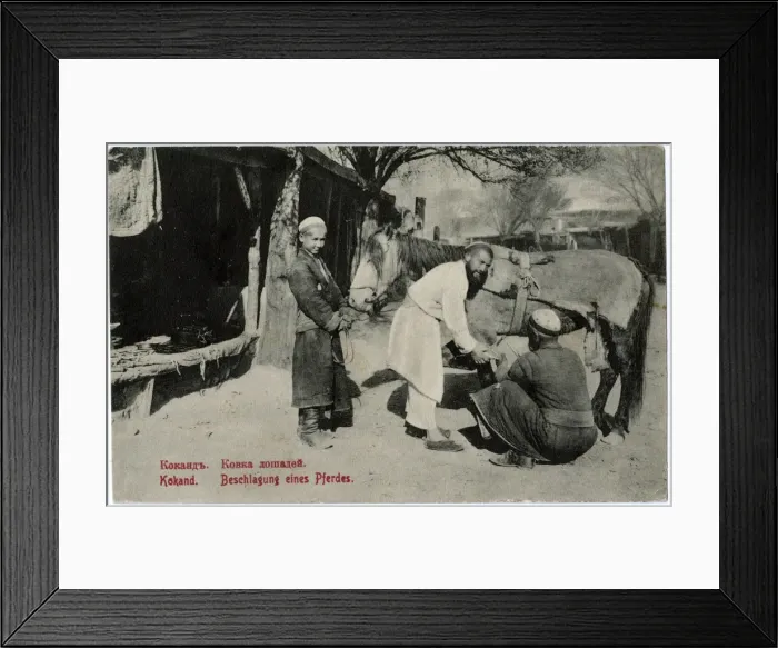 Framed Print : Kokand, Uzbekistan - Shoeing a horse at the local forge Framed Print : Kokand, Uzbekistan - Shoeing a horse at the local forge