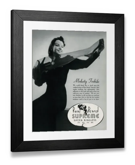 Framed Print : Advert for Stockings by Bear Brand 1938 Framed Print : Advert for Stockings by Bear Brand 1938