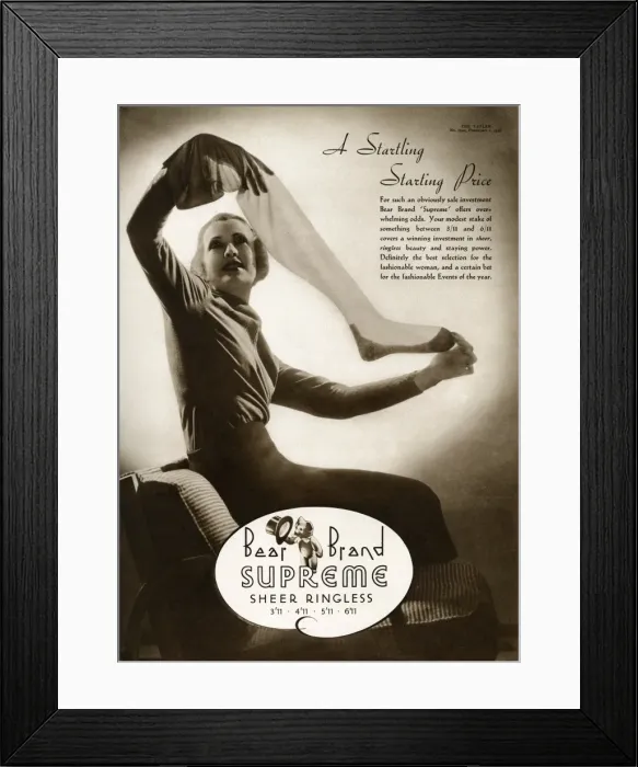 Framed Print : Advert for Stockings by Bear Brand 1938 Framed Print : Advert for Stockings by Bear Brand 1938